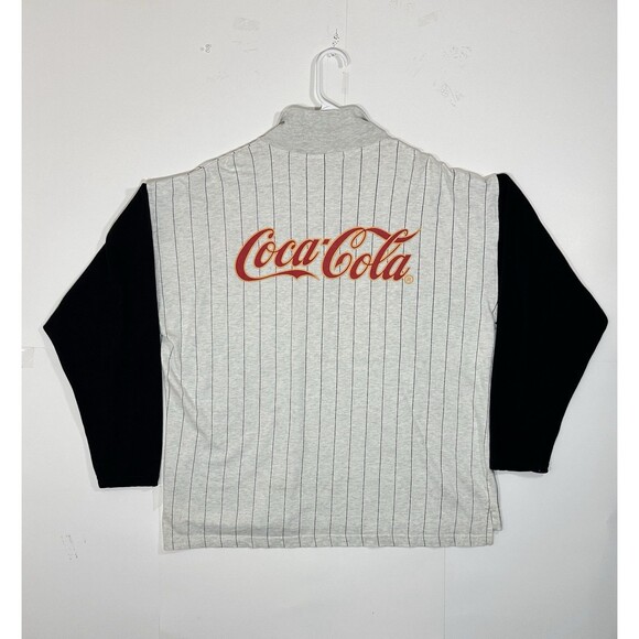 Vintage Coca Cola Shirt Mens Large Gray Striped Collared Polo Long Sleeve 1990s - Picture 5 of 12